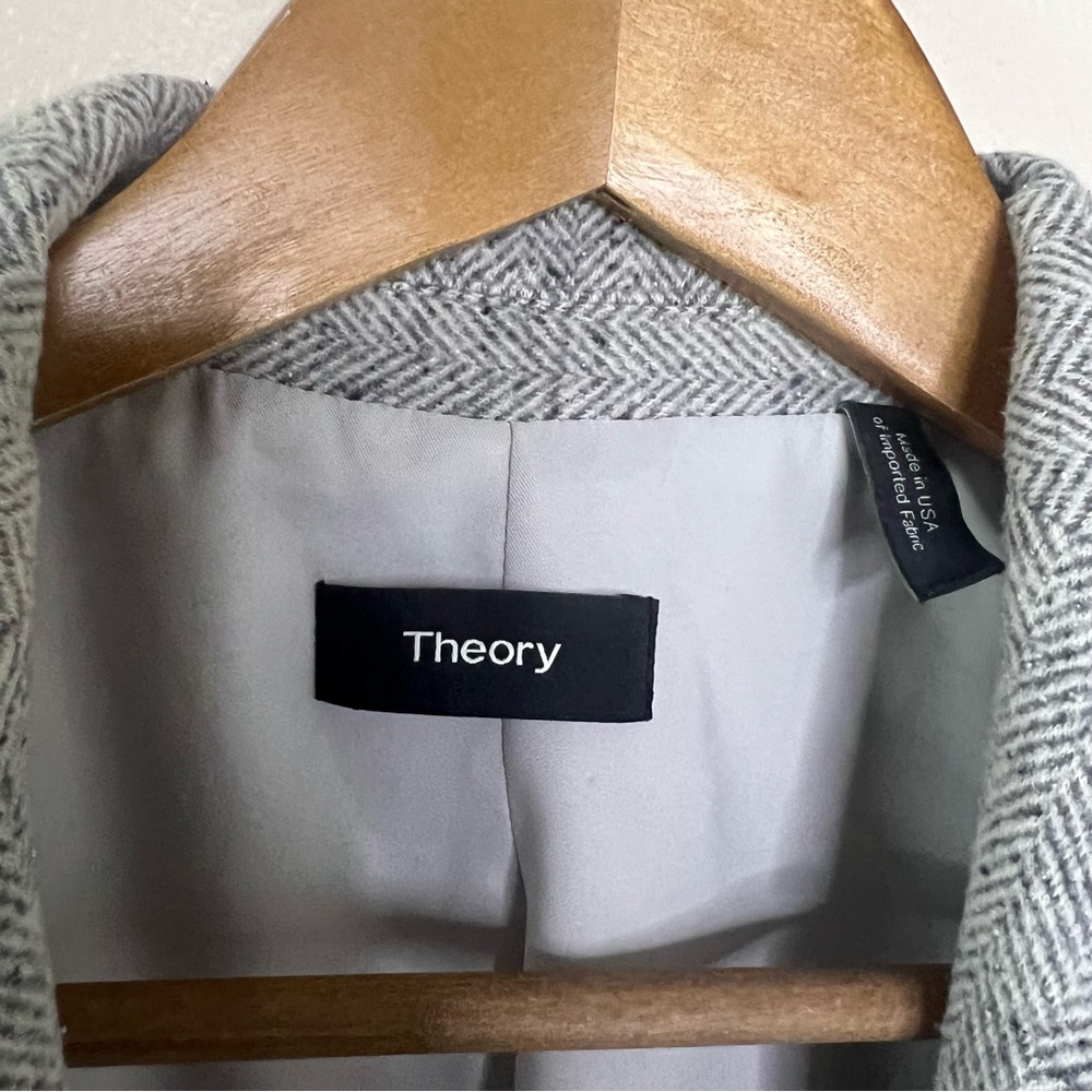 Theory Grey Tweed Textured Blazer Career 2 Structured Herringbone Jacket Office - Picture 5 of 7